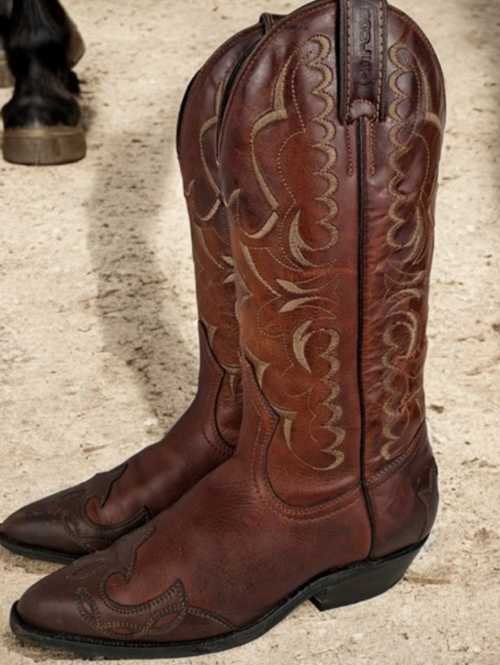 Boulet Embroidered Leather 2 Tones Brown Cowboy Western Boots Size 5